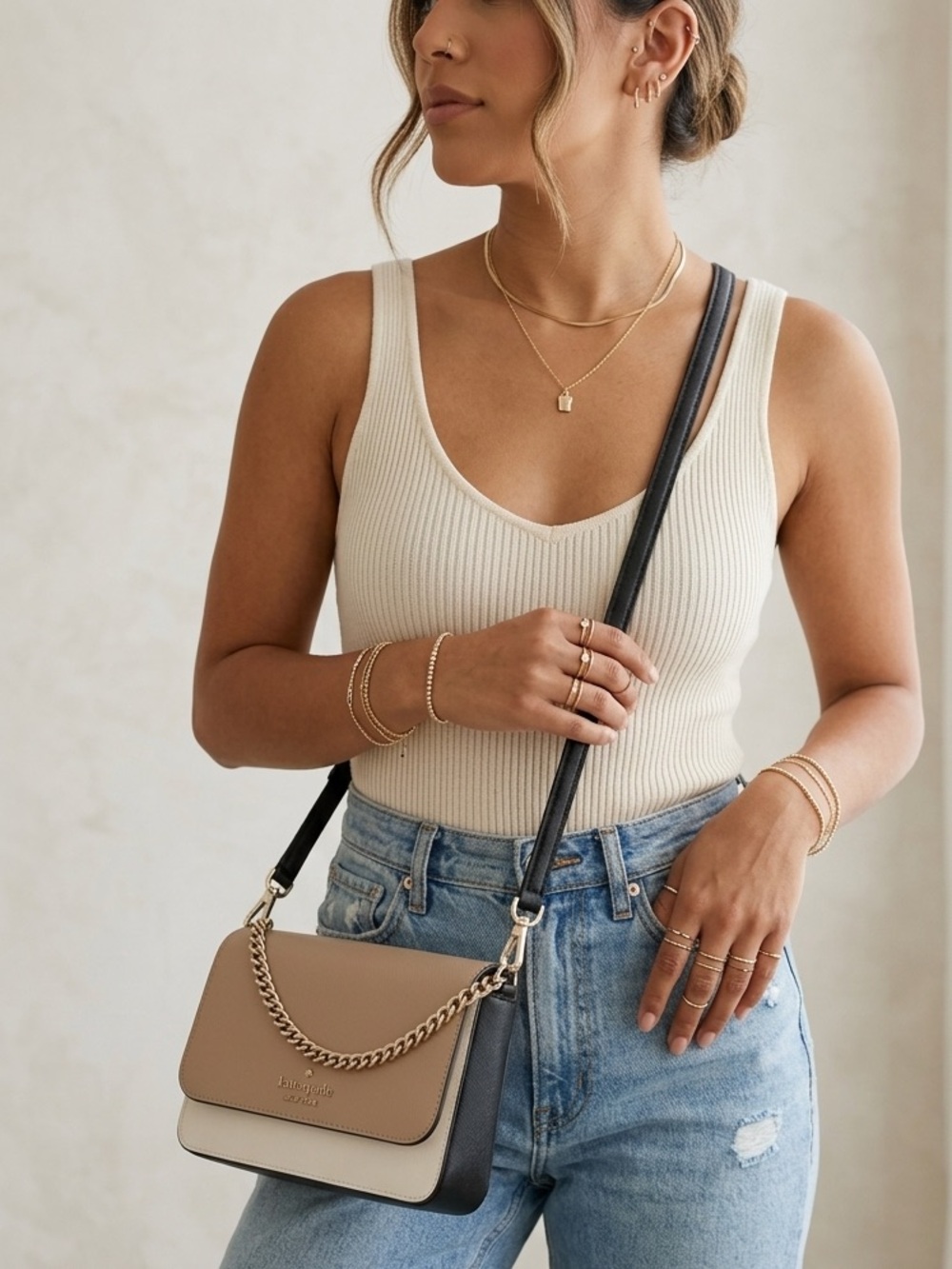 Kate Spade Tan Madison Colorblock Saffiano Leather Crossbody Toasted Hazelnut